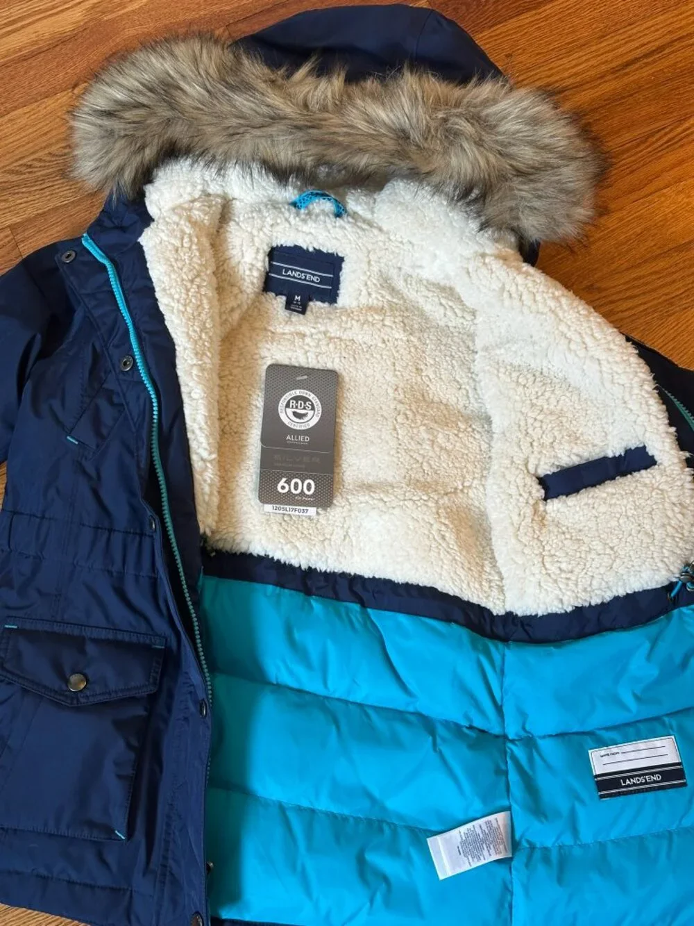 Land's End - Kids Expedition Waterproof Down Parka - Blue/Light Blue - Size M